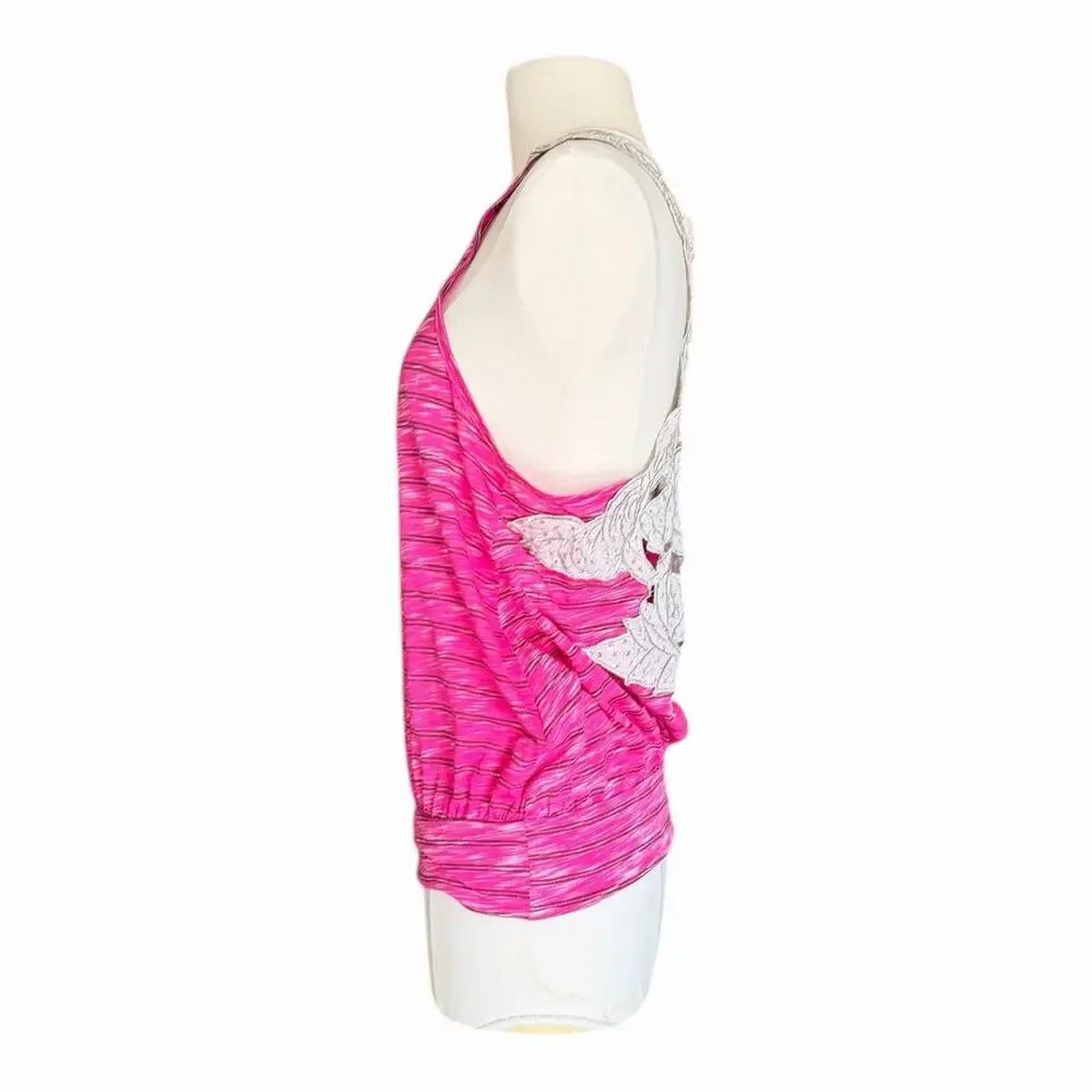 Vintage Free People Pink Stripe Lace Racerback Tank Size Small Feminine Boho
